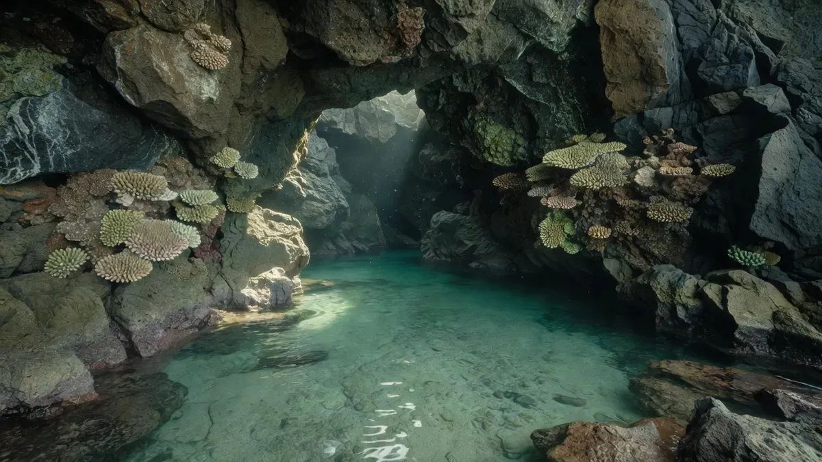 Crystal-clear turquoise water at Norman Island with snorkelers near the entrance to the famous caves and the Indians — the premier snorkeling spot for snorkeling in Tortola BVI